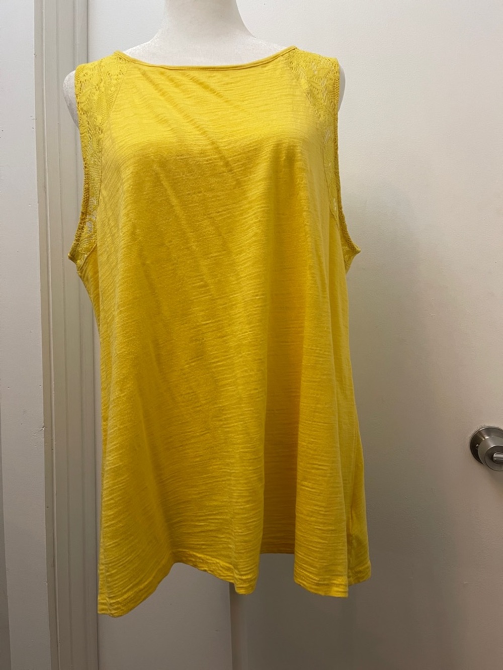 Chaps Yellow Lace-Shoulder Sleeveless Tank